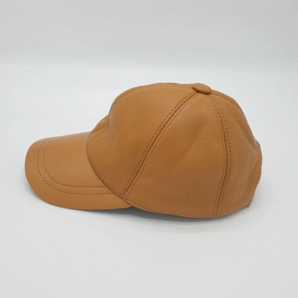 Hardal Renk Deri Unisex Şapka - 4