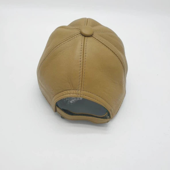 Soluk Sarı Renk Deri Unisex Şapka - 12