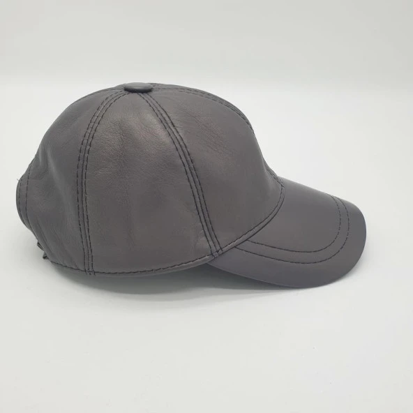 Gri Renk Deri Unisex Şapka - 6