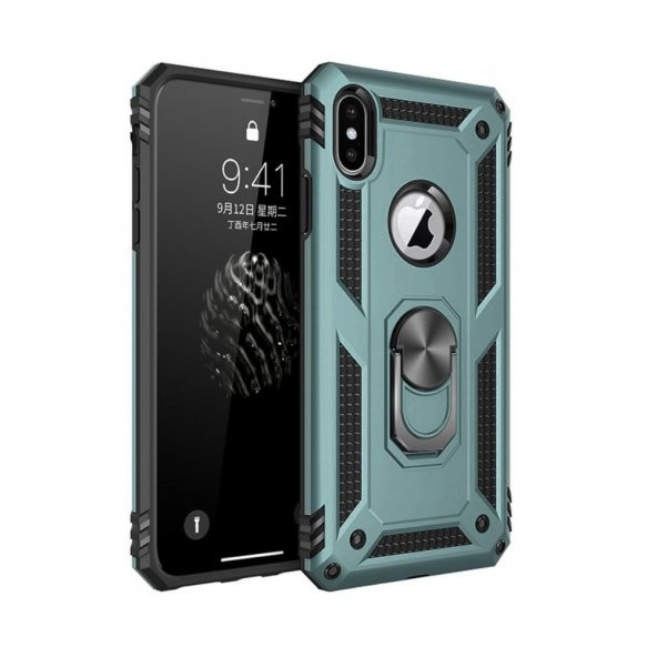 iPhone XS Kılıf Sofya Yüzüklü Standlı Korumalı Kılıf - Resim 7