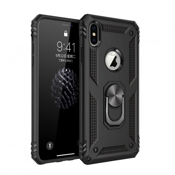 iPhone XS Max Kılıf Sofya Yüzüklü Standlı Korumalı Kılıf