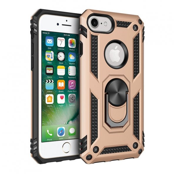 iPhone 7/8 Kılıf Sofya Yüzüklü Standlı Korumalı Kılıf - 5