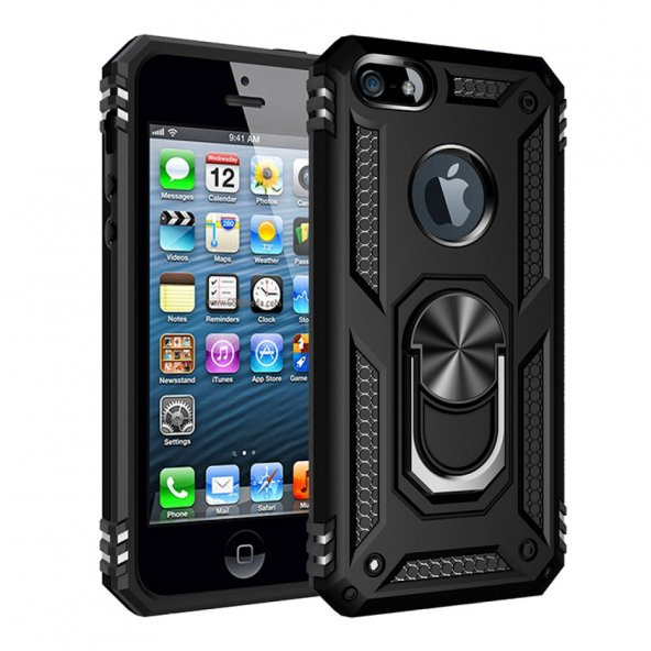 iPhone 5/5S/SE Kılıf Sofya Yüzüklü Standlı Korumalı Kılıf