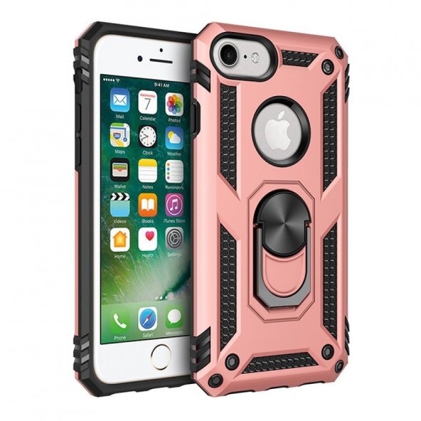 iPhone 7/8 Kılıf Sofya Yüzüklü Standlı Korumalı Kılıf - 9