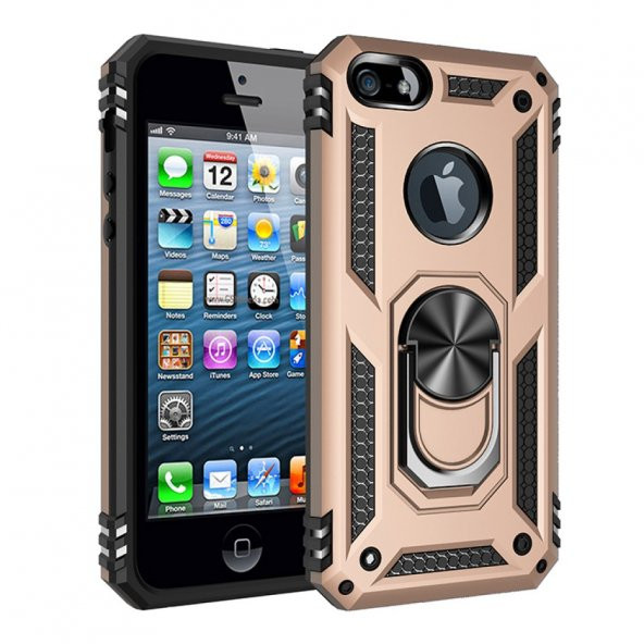iPhone 5/5S/SE Kılıf Sofya Yüzüklü Standlı Korumalı Kılıf - 5