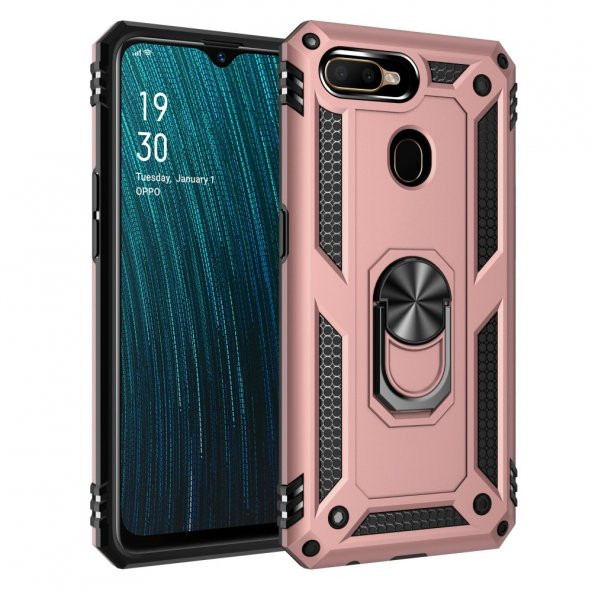 Oppo A12 Kılıf Sofya Yüzüklü Standlı Korumalı Kılıf - 5