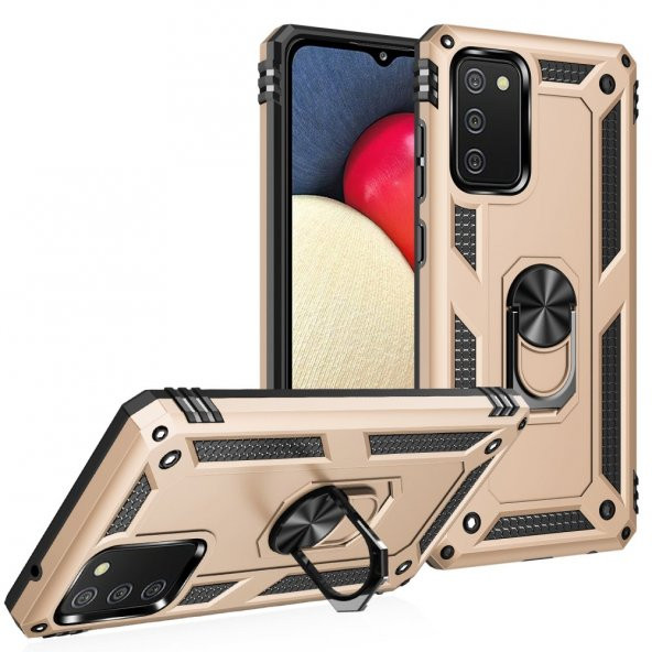 Samsung Galaxy A02S Kılıf Sofya Yüzüklü Standlı Korumalı Kılıf - 8