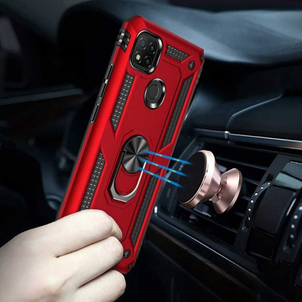 Xiaomi Redmi 9C Kılıf Sofya Yüzüklü Standlı Korumalı Kılıf - 5