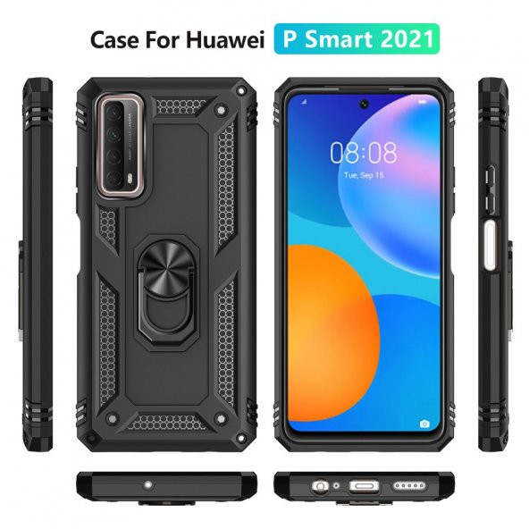 Huawei P Smart 2021 Kılıf Sofya Yüzüklü Standlı Korumalı Kılıf - 2
