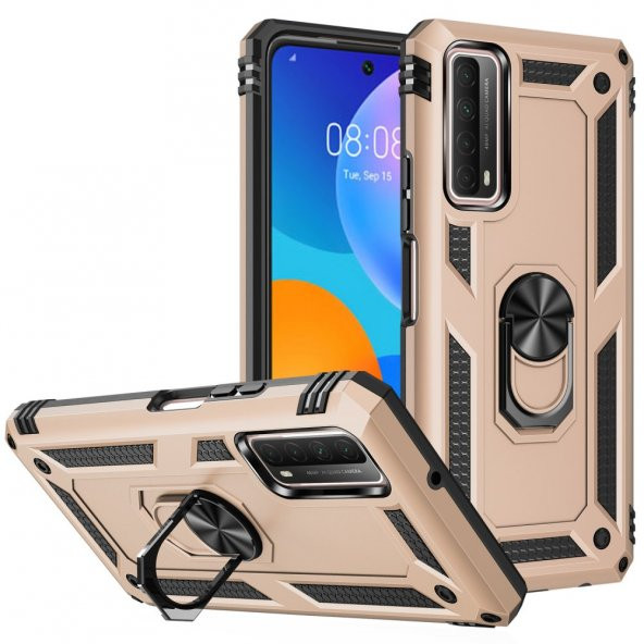 Huawei P Smart 2021 Kılıf Sofya Yüzüklü Standlı Korumalı Kılıf - 6