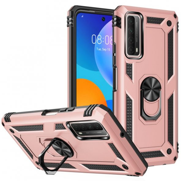 Huawei P Smart 2021 Kılıf Sofya Yüzüklü Standlı Korumalı Kılıf - 7