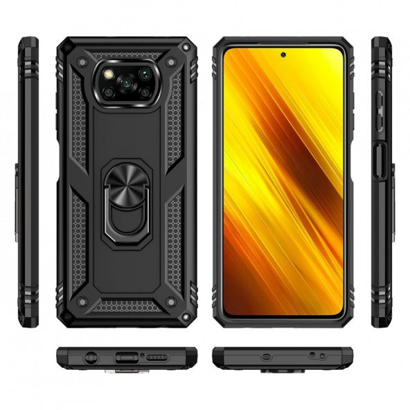 Xiaomi Poco X3 Kılıf Sofya Yüzüklü Standlı Korumalı Kılıf - 2