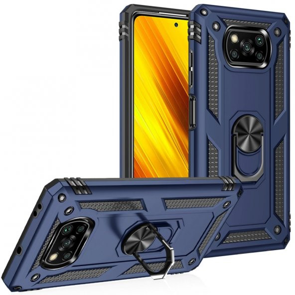 Xiaomi Poco X3 Kılıf Sofya Yüzüklü Standlı Korumalı Kılıf - 5