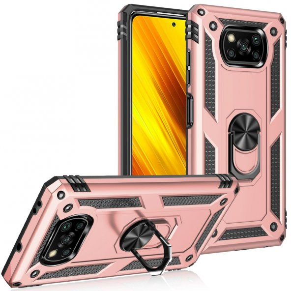 Xiaomi Poco X3 Kılıf Sofya Yüzüklü Standlı Korumalı Kılıf - 7