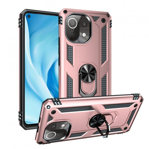 Xiaomi Mi 11 Lite Kılıf Sofya Yüzüklü Standlı Korumalı Kılıf - 10