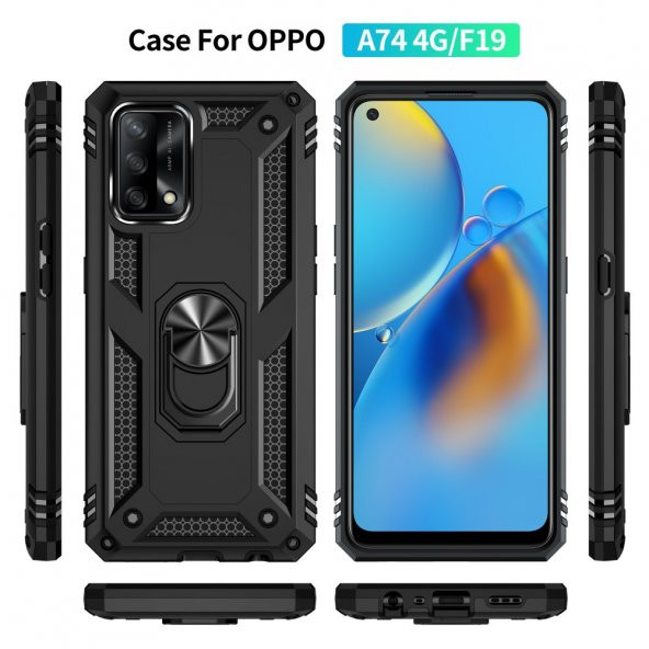 Oppo A74 4G Kılıf Sofya Yüzüklü Standlı Korumalı Kılıf - 2