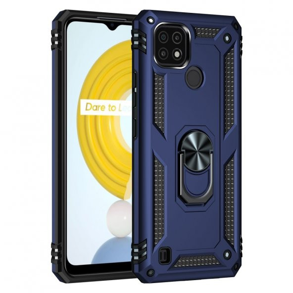 Realme C21 Kılıf Sofya Yüzüklü Standlı Korumalı Kılıf - 6