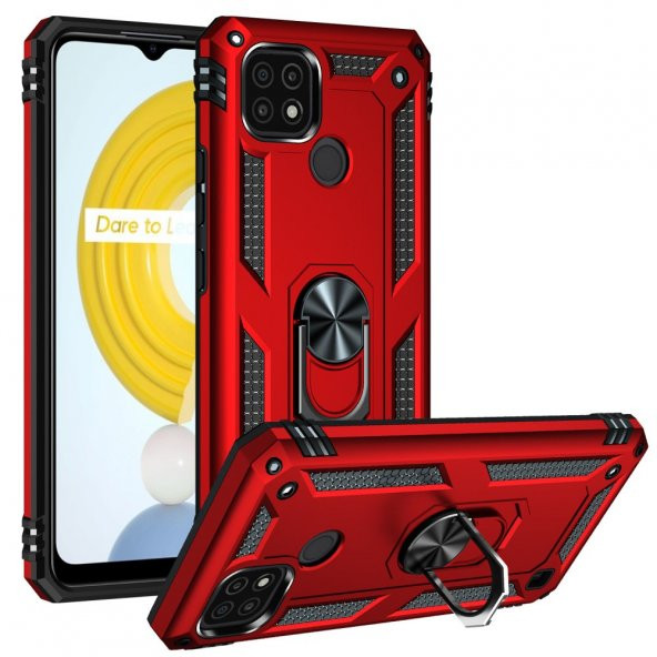 Realme C21 Kılıf Sofya Yüzüklü Standlı Korumalı Kılıf - 7