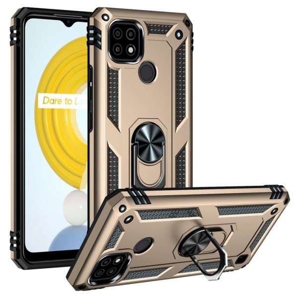 Realme C21 Kılıf Sofya Yüzüklü Standlı Korumalı Kılıf - 9