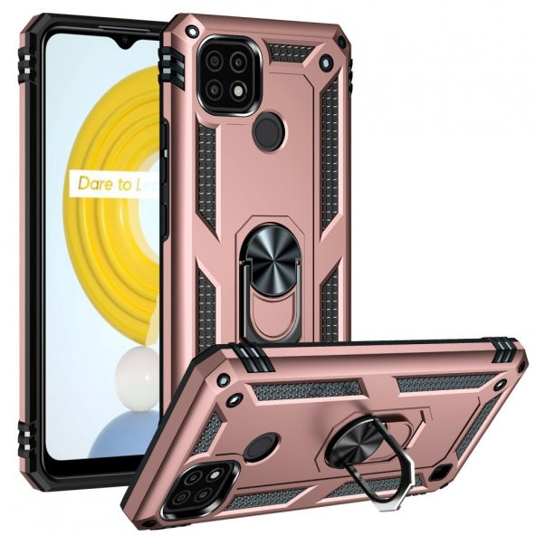 Realme C21 Kılıf Sofya Yüzüklü Standlı Korumalı Kılıf - 10