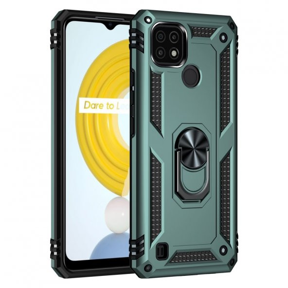 Realme C21 Kılıf Sofya Yüzüklü Standlı Korumalı Kılıf - 11