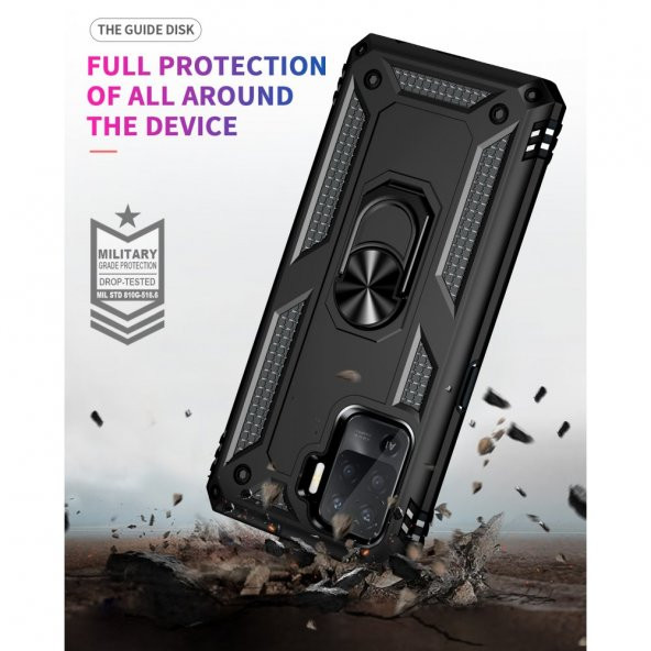 Oppo Reno 5 Lite Kılıf Sofya Yüzüklü Standlı Silikon Kılıf - 4