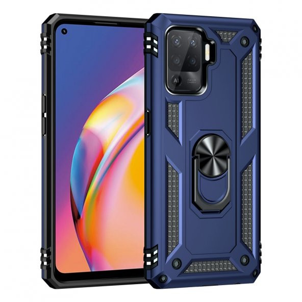Oppo Reno 5 Lite Kılıf Sofya Yüzüklü Standlı Silikon Kılıf - 5
