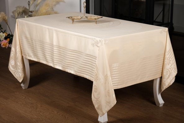 Finezza Lida Lüx Jakar BambuKumaş Bej Masa Örtüsü 160x280 cm - 1258 - Resim 2