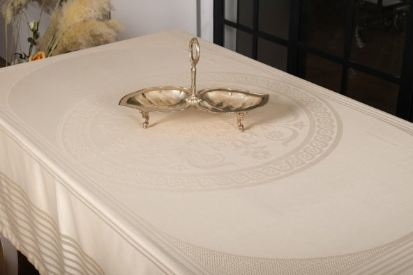 Finezza Lida Lüx Jakar BambuKumaş Bej Masa Örtüsü 160x280 cm - 1258 - Resim 4