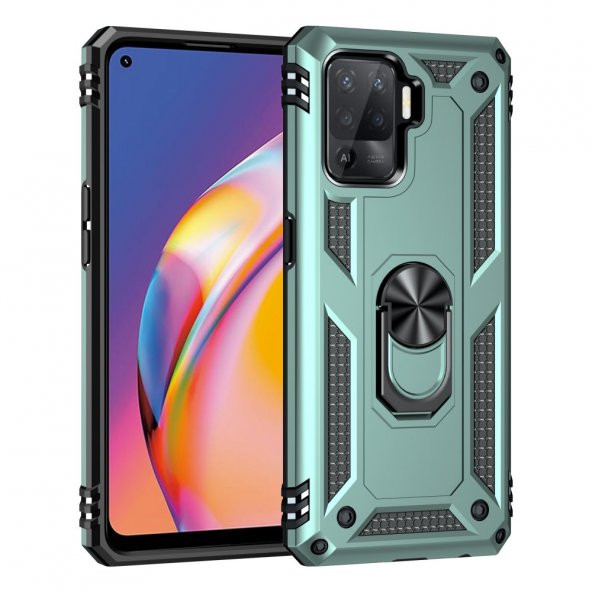 Oppo Reno 5 Lite Kılıf Sofya Yüzüklü Standlı Silikon Kılıf - 9