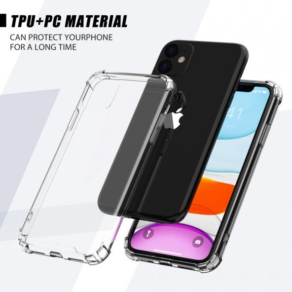 Apple iPhone 11 Kılıf Antishock Darbe Emici Şeffaf Sert Silikon - 6