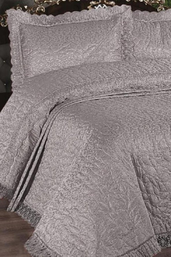 Carilla Kapitoneli Fransız Güpürlü Yatak Örtüsü Gri - 2