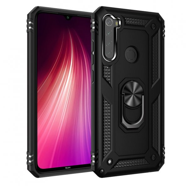 Xiaomi Redmi Note 8 Kılıf Sofya Yüzüklü Standlı Korumalı Kılıf - 9