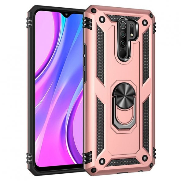 Xiaomi Redmi 9 Kılıf Sofya Yüzüklü Standlı Korumalı Kılıf - 9