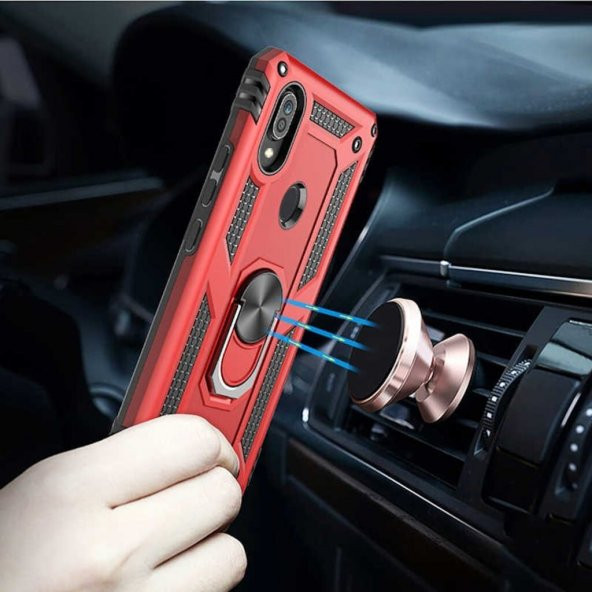 Xiaomi Redmi 8 Kılıf Sofya Yüzüklü Standlı Korumalı Kılıf - 4