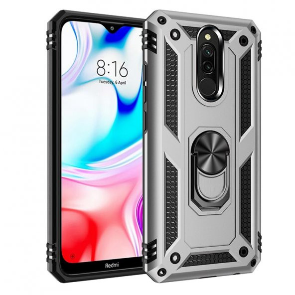 Xiaomi Redmi 8 Kılıf Sofya Yüzüklü Standlı Korumalı Kılıf - 6