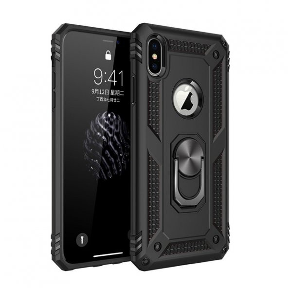 iPhone XS Kılıf Sofya Yüzüklü Standlı Silikon Kılıf