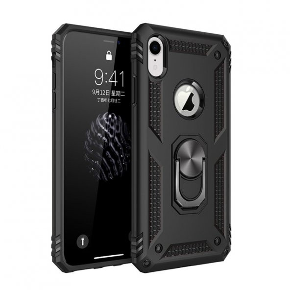 iPhone XR Kılıf Sofya Yüzüklü Standlı Silikon Kılıf