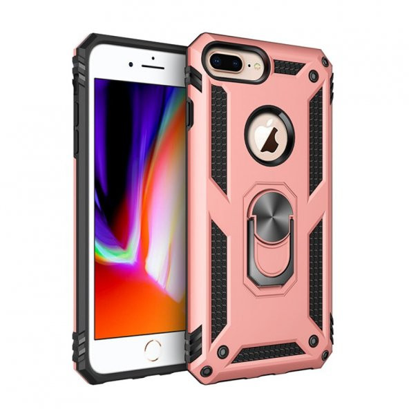iPhone 8 Plus Kılıf Sofya Yüzüklü Standlı Korumalı Kılıf