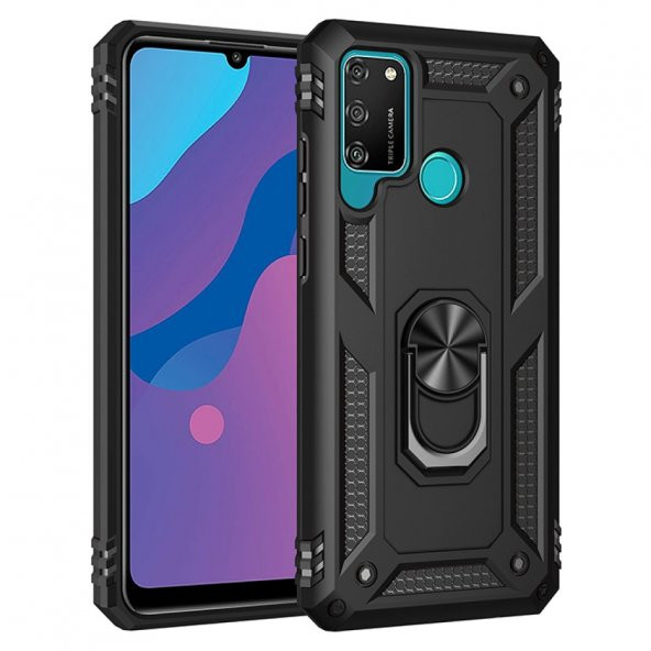Huawei Y6P Kılıf Sofya Yüzüklü Standlı Silikon Kılıf - 1