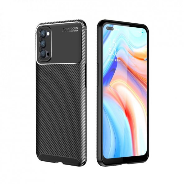 Oppo Reno 4 Kılıf Focus Karbon Silikon Kılıf Esnek Kapak