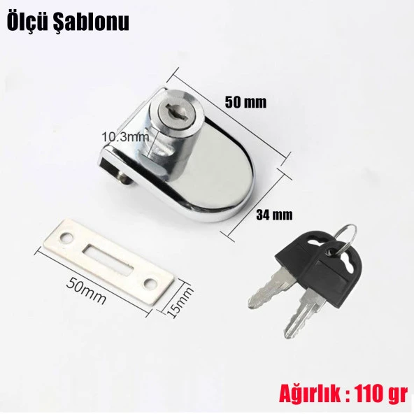 Ugr Cam Kilidi 21 mm Metal 2 Anahtarlı Vitrin Pano Kilidi - Resim 3