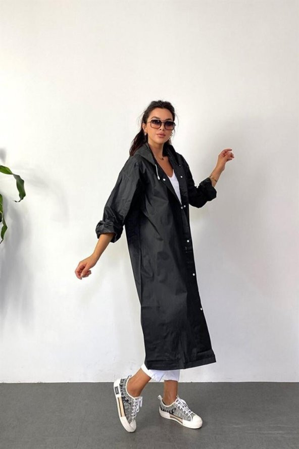 Kadın Erkek Yağmurluk Kapüşonlu Çıtçıtlı Eva Siyah Yağmurluk M21mrc881r03 - 5