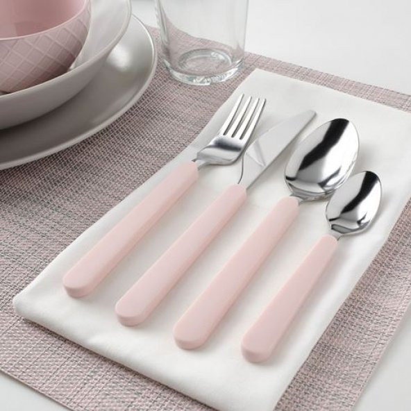 16 Parça Kaşık-Çatal-Bıçak Seti, Pembe Renk MeridyenDukkan, Paslanmaz Çelik - 4
