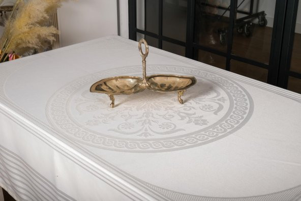 Finezza Lida Lüx Jakar Bambu Kumaş Krem Masa Örtüsü 160x320 cm  - 1266 - Resim 2