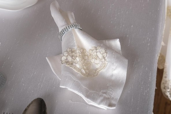 Finezza Melek Güpürlü Bambu Kumaş Krem Sofra Tk. 8 Kşl. 160x230 17 Prç. - 1269 - 7