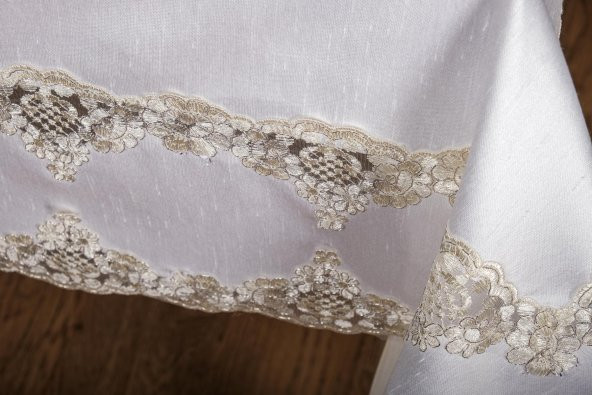 Finezza Melek Güpürlü Bambu Kumaş Krem Sofra Tk. 8 Kşl. 160x230 17 Prç. - 1269 - 9