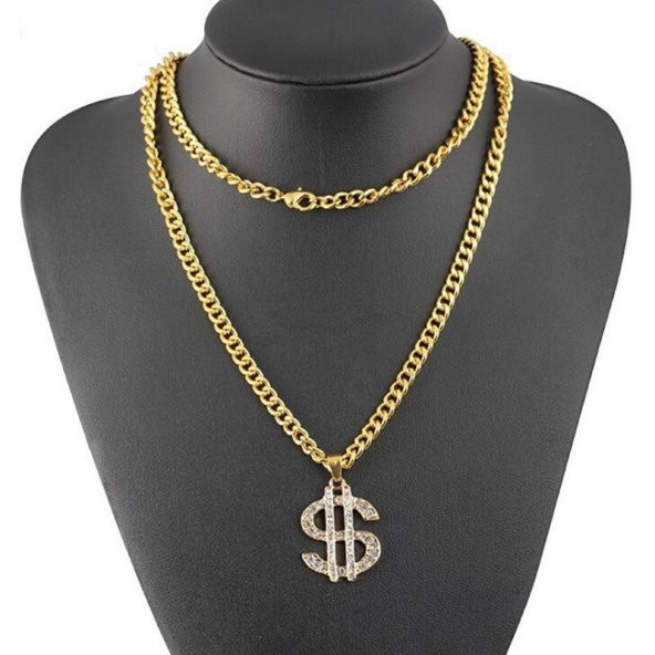 Hip Hop Rap Thug Life Gangster Sarı Dolar Kolye Zinciri - 2