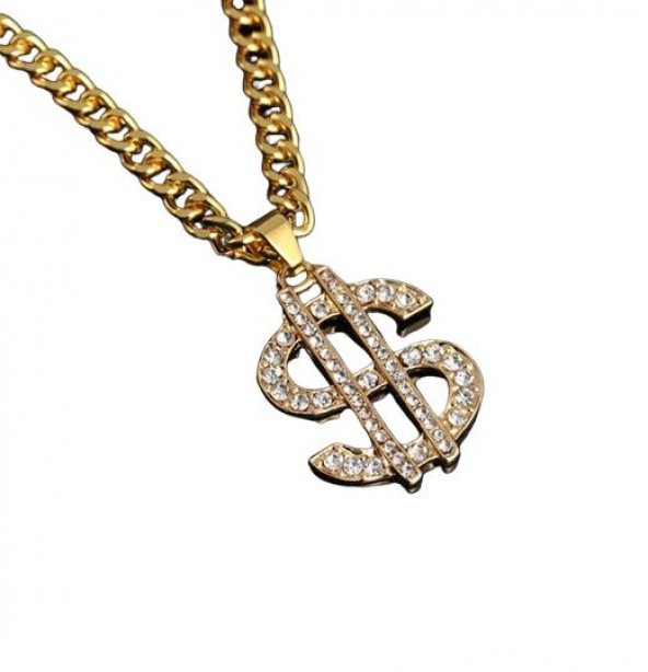 Hip Hop Rap Thug Life Gangster Sarı Dolar Kolye Zinciri - 3