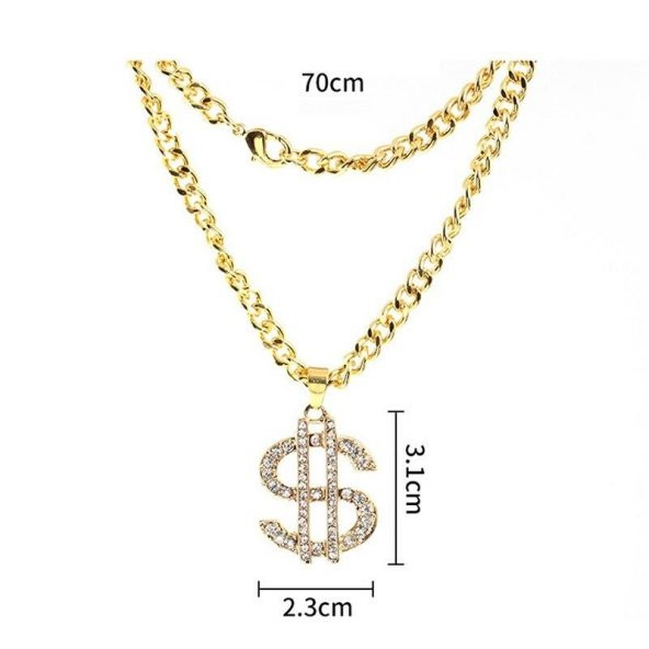Hip Hop Rap Thug Life Gangster Sarı Dolar Kolye Zinciri - 4